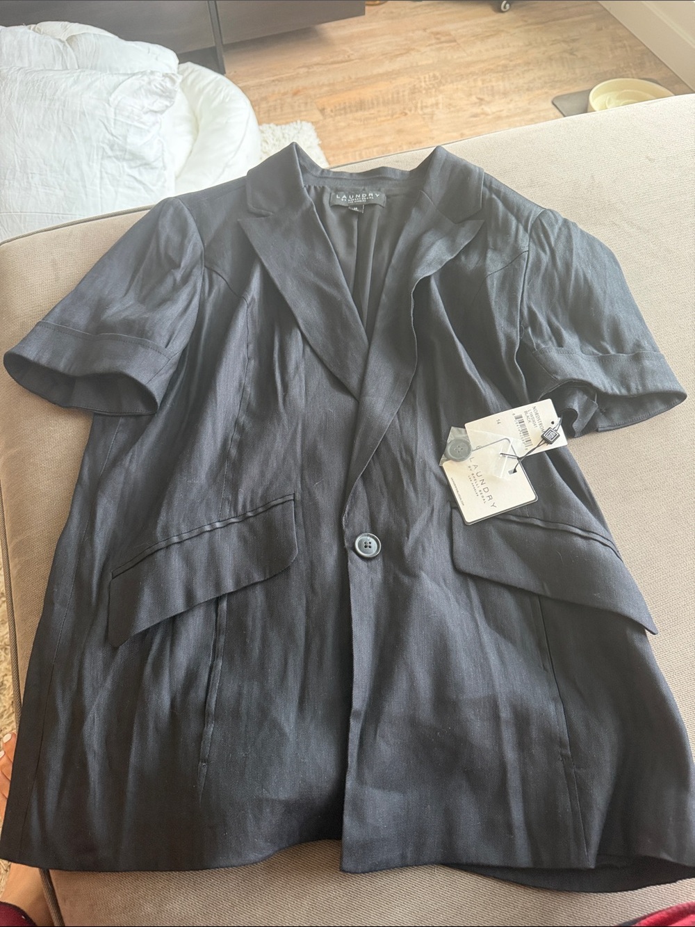 Laundry By Shelli Segal Black Short-Sleeve Single-Button Blazer